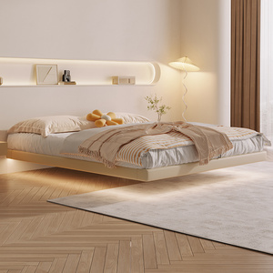 布雷尔现代简约无床头悬浮布艺床小户型次卧意式极简蛋白皮双人床