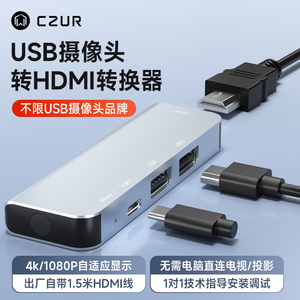 USB摄像头转HDMI转换器4K高清直连电视投影大屏书法绘画现场教学独立供电外接显示器支持UVC协议连接免驱动