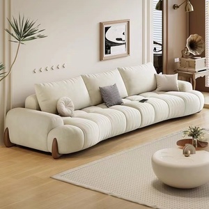 复古风现代简约新款客厅沙发布艺小户型奶油风弧形极简猫抓布沙发