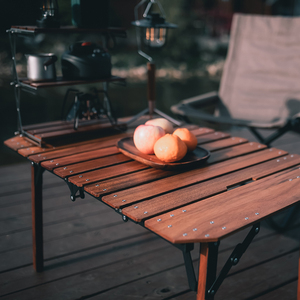 AOLU户外便携式露营野营野餐折叠桌实木一体式八角蛋卷桌风琴桌子