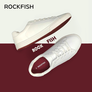 Rockfish正品小白鞋女平底板鞋休闲百搭厚底增高皮面鞋春夏微瑕疵