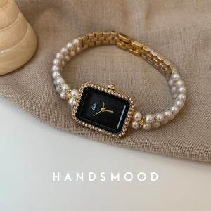 handsmood珍珠链条黑金高级感手表方形表盘小众气质时尚女表239