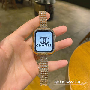 适用苹果iwatch9手表表带6四排镶钻奢华小香风apple watch8SE5432