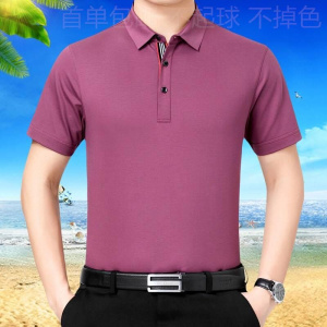 夏季新款透气桑蚕丝短袖T恤，中年商务纯色大码时尚男装