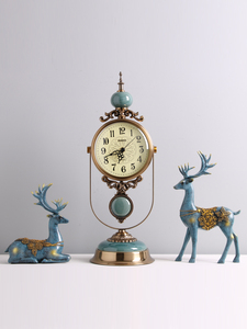家用客厅钟表玄关斗柜桌面摆件时钟欧式复古美式陶瓷静音台式座钟