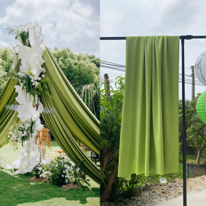 绿色吊顶婚庆婚礼布幔 新中式庭院茶室桃花坞造景国风背景挂布