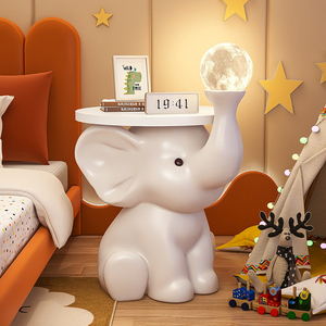 大象儿童床头柜带灯可爱奶油风小户型卡通卧室床边储物柜置物架
