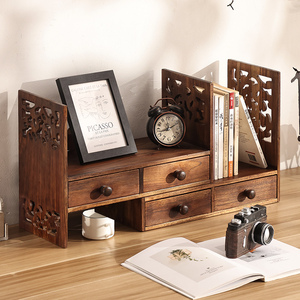 复古实木桌面置物架 简约中式书桌上书架 飘窗储物小书柜