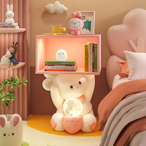 儿童卡通床头柜 可爱兔子造型 创意奶油风床边收纳柜