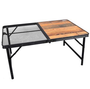 可升降铝合金仿木纹桌半面网户外露营折叠金属桌便携镂空桌面茶桌