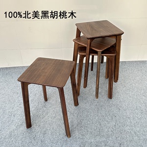 北美黑胡桃木实木餐桌凳子家用客厅轻奢餐凳可叠放餐椅高板凳方凳