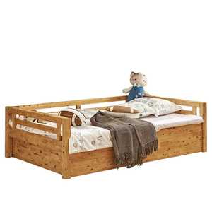 新款柏木儿童衣柜床组合1.2米 实木婴儿床围栏储物柜一体
