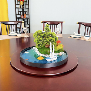 40cm圆桌中间摆件水景海洋圆形艺术包间植物新中式装饰摆设桌芯