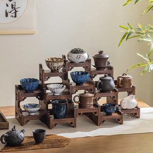 中式实木紫砂壶展示架小博古架桌面茶壶摆放架茶具置物架茶杯架子