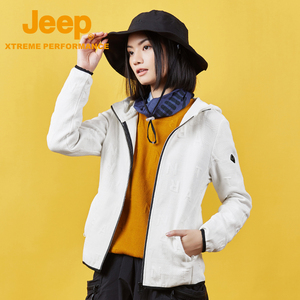 Jeep透气短外套连帽针织开衫字母上衣女保暖休闲