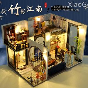 中国风DIY小屋别墅手工制作房子模型古风建筑拼装创意生日礼物女