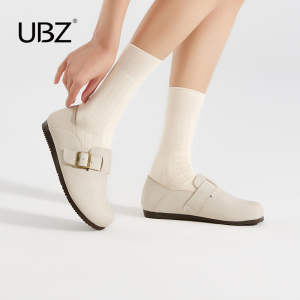 UBZ勃肯鞋女士2024年春季新款牛皮白色软底皮面一脚蹬博肯单鞋子