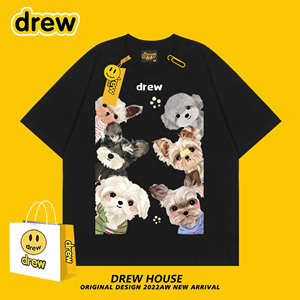 Drew House笑脸狗狗情侣T恤 - 马尔济斯西高地雪纳瑞短袖百搭款