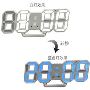 韩国爆款3DLED数字钟 时尚双色电子钟 墙面立体挂钟 智能闹钟6609