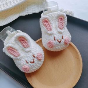 成品宝宝鞋：手工勾织小白兔步前鞋，拍照道具+可爱帽子套装