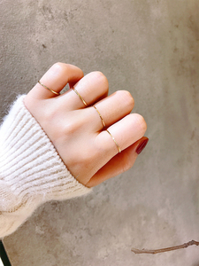 韩国14K黄金戒指女 个性简约车花光面细款彩金戒指 时尚指环