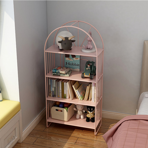 儿童书架 多层铁艺收纳架 客厅卧室落地置物架 小型家用书柜
