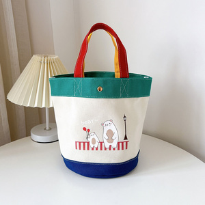 韩版凯旋者定制帆布手提包 可爱休闲水桶包 女式便当包饭盒袋