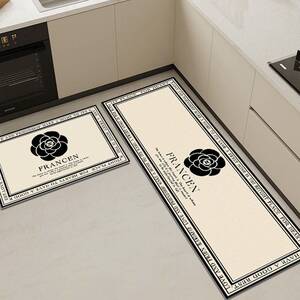 L型小香风厨房地垫 PVC防滑防油可擦免洗 耐脏门口地毯 法式高级感