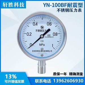 YN100BF 1MPa 1.0级高精度全不锈钢耐震压力表