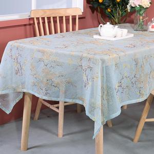 新中式乡园涤麻印花小树叶桌布 家用长方形餐桌布 简约时尚 防水防烫