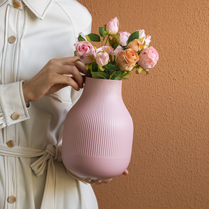 【热销】小悠家元气粉色花瓶 哑光大肚桌面陶瓷摆件 时尚INS风装饰品