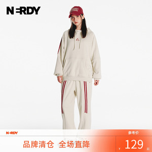 NERDY 2024早秋新款情侣卫衣卫裤套装 撞色双杠加绒休闲女款