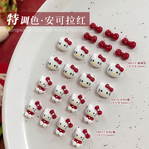 新年爆款美甲饰品 安可拉红哈喽kitty猫咪蝴蝶结指甲钻