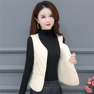 2024新款秋冬羽绒棉马甲女短款修身加绒保暖背心 中老年坎肩内胆外套
