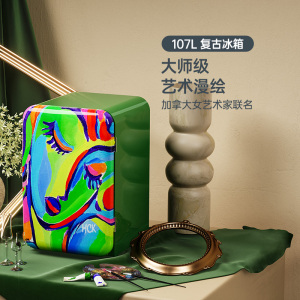HCK哈士奇复古冰箱少女画像艺术家用小型迷你高颜值网红冰箱