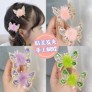 古风超仙会动蝴蝶毛绒发夹 儿童汉服头饰 立体动感女孩发卡