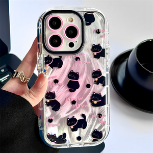 高级感晕染羽纱波点猫咪手机壳 iPhone16 Pro/15/14/13 Pro Max全包防摔保护套