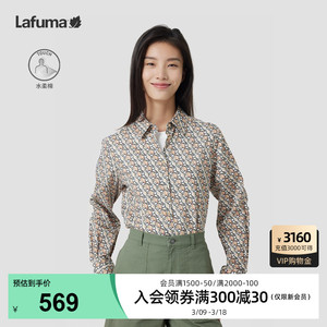 乐飞叶女士户外通勤印花长袖衬衫 时尚休闲翻领上衣