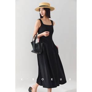 赫本风乱麻显瘦气质背心小黑裙女