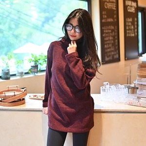 女春秋加厚加绒保暖半高领抓绒卫衣针织毛衣中长款户外休闲服