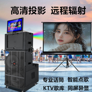 专业户外K歌广场舞移动音响 一体式大功率视频线阵音箱 带投影