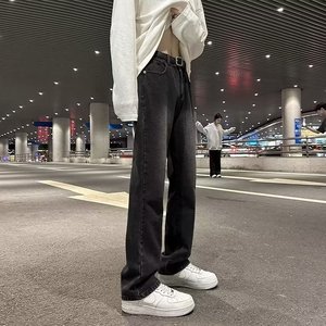 美式黑色微喇牛仔裤男高街vibe潮牌直筒痞帅百搭学生裤