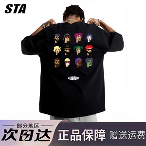 STA旗舰店美式潮牌重磅短袖T恤 男女情侣款 马赛克公仔印花 纯棉宽松重磅