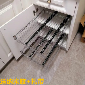 自制厨房拉篮置物架 轨道抽屉改造衣柜碗碟架 柜内收纳架子