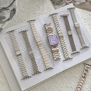 星光色Apple Watch不锈钢磁吸表带新款S10适用iWatch9/8/7/6/5/SE女款