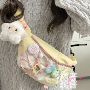 日系少女感撞色胸包女韩版小众甜酷斜挎腰包