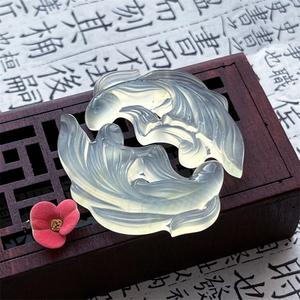 天然岫玉冰种双鱼锦鲤情侣吊坠 保真荧光玉坠 男女款百搭礼物