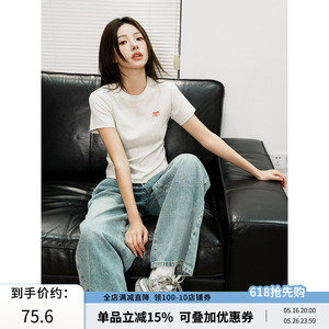RPB BRAND夏款修身正肩袖短袖T恤 基础百搭刺绣logo短款上衣