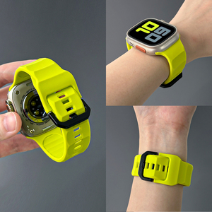 苹果手表新款波浪纹硅胶运动表带 适用Apple Watch S10/Ultra/9/8/7/6/5/SE2 超软荧光绿表带