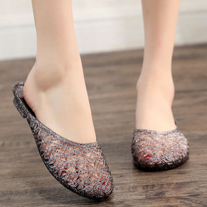 时尚透明外穿女式水晶凉拖 镂空软底防臭平跟浴室防滑拖鞋